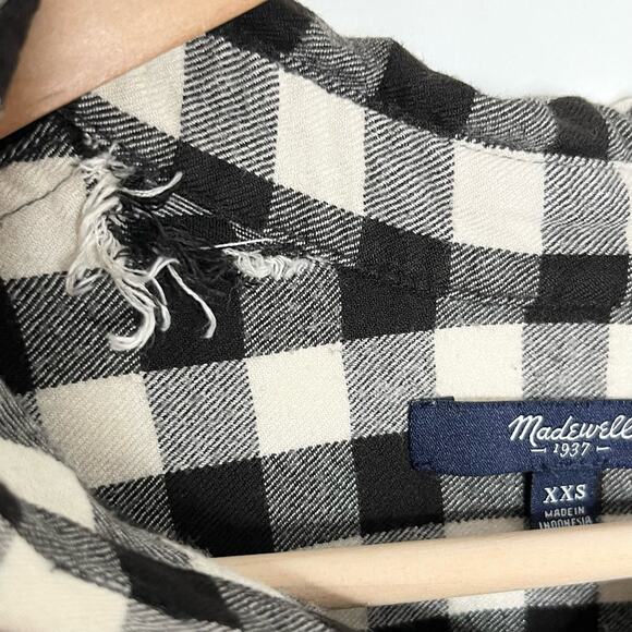 Madewell Womens Flannel Courier Shirt XXS Black Cream Check V Neck Short Sleeve - Picture 9 of 9